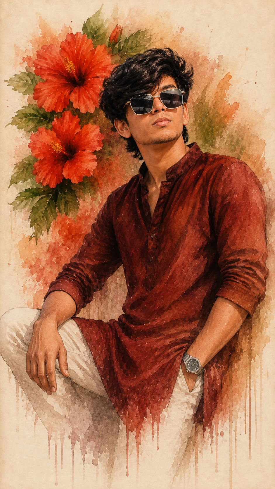 Watercolor Floral Fashion Portrait