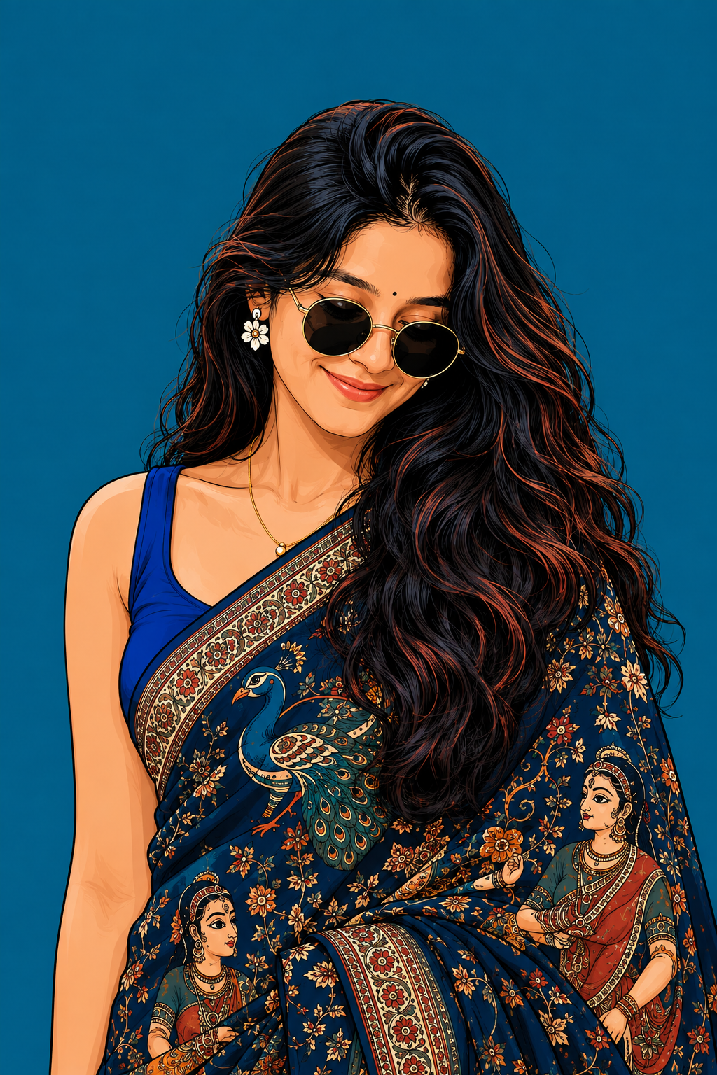 Stylish Indian Girl AI Portrait 💙 | Royal Blue Saree Look | Trending AI Art